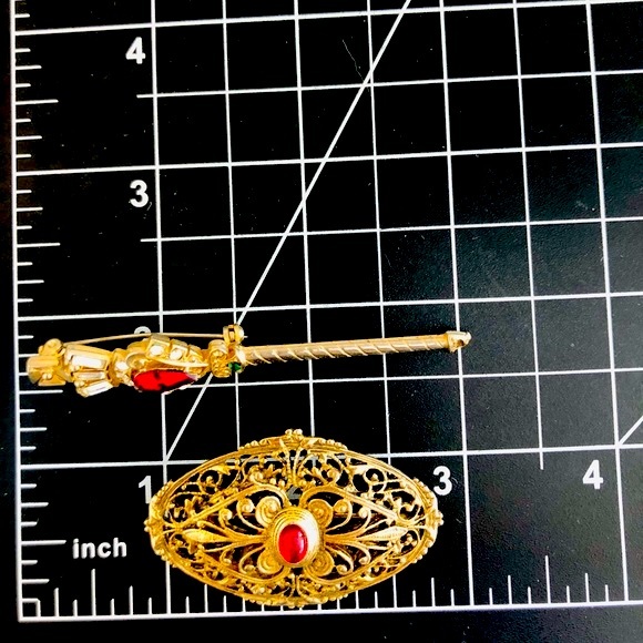 Vintage Ornate Red Filigree Scepter Brooch lot - Picture 9 of 11